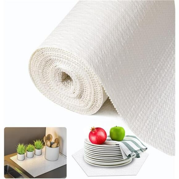 White Non Slip Shelf Liner Drawer Cabinet Liner Waterproof Kitchen Storage Mat - Picture 1 of 7